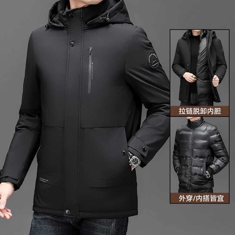 New Parka Coat Detachable Down Liner Luxury Business Men Thick Fleece Jacket Autumn Winter Warm Down Jacket Hooded for Men Z251024