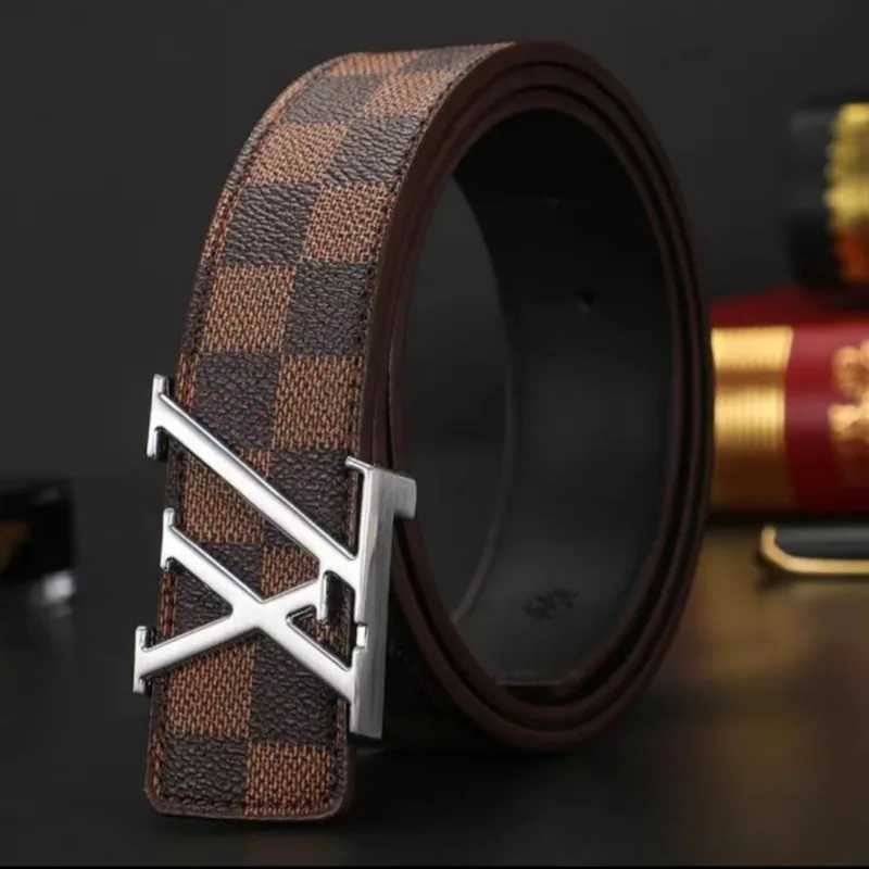Luxury Mens Checkered Pattern Genuine Leather Belt Premium Cowhide Automatic Buckle 35cm Wide for Business Casual C251024