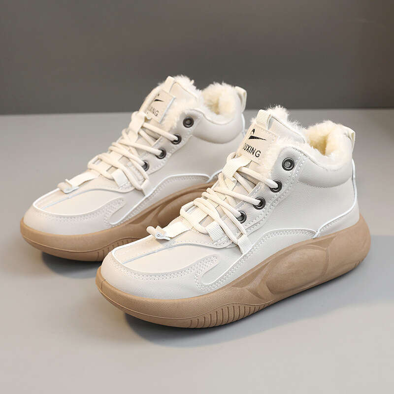 New Fleece-Lined Women's Winter Mid-Top Warm Height-Increasing Thick-Soled Sports Casual Shoes Boots Fashion Designer