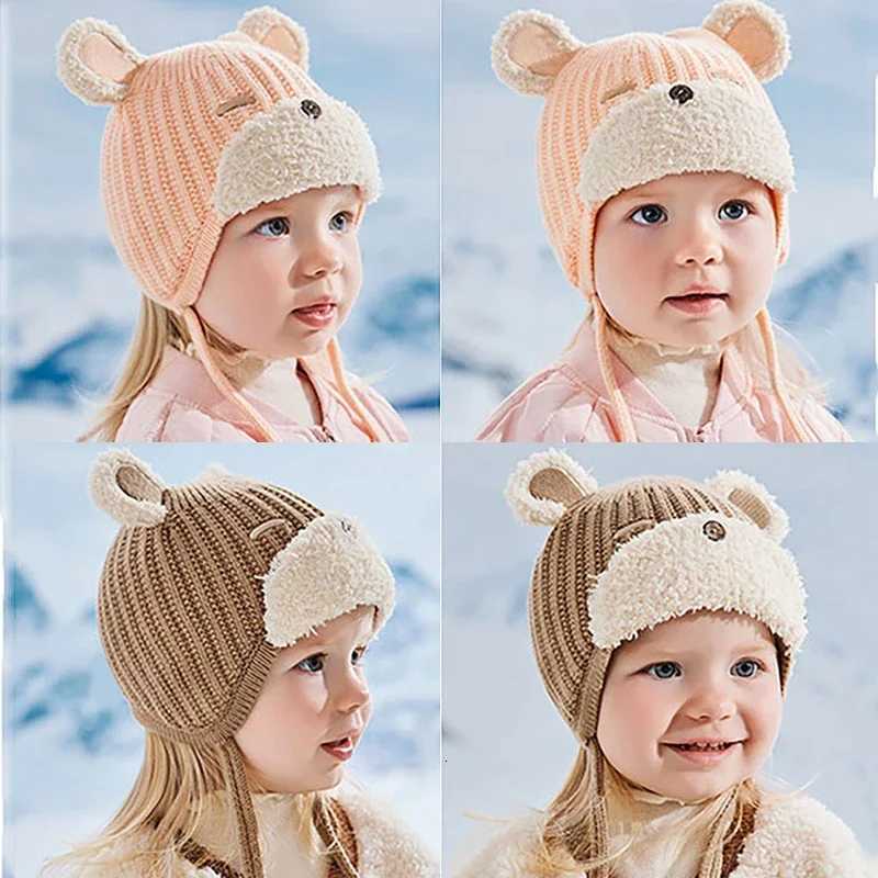 Cute Cartoon Bear Baby Hat Winter Thicken Warm Newborn Ear Protection Cap Boy Girl Outdoor Windproof Knitted HatsL251024