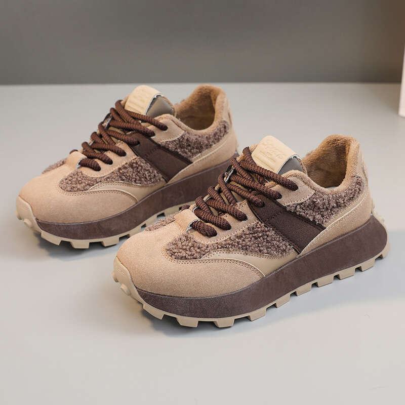New Women's Winter Lamb Wool Thick Sole Height Increasing Warm Cotton Shoes Color Block Casual designer sneakers
