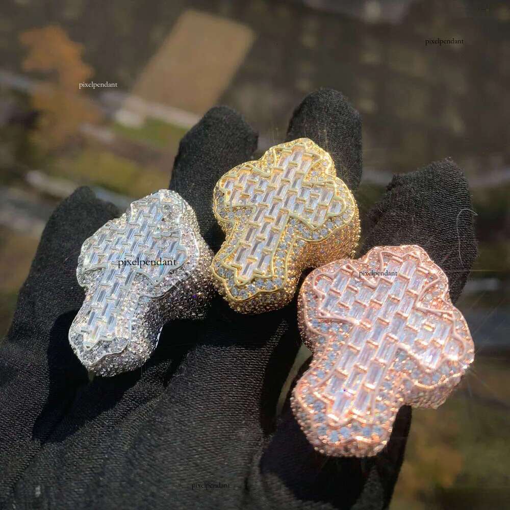2025 Rapper Jewelry Hip-hop Cross Sier ring VVS Moissanite Chilled Rose gold electroplated Men's Custom Ring