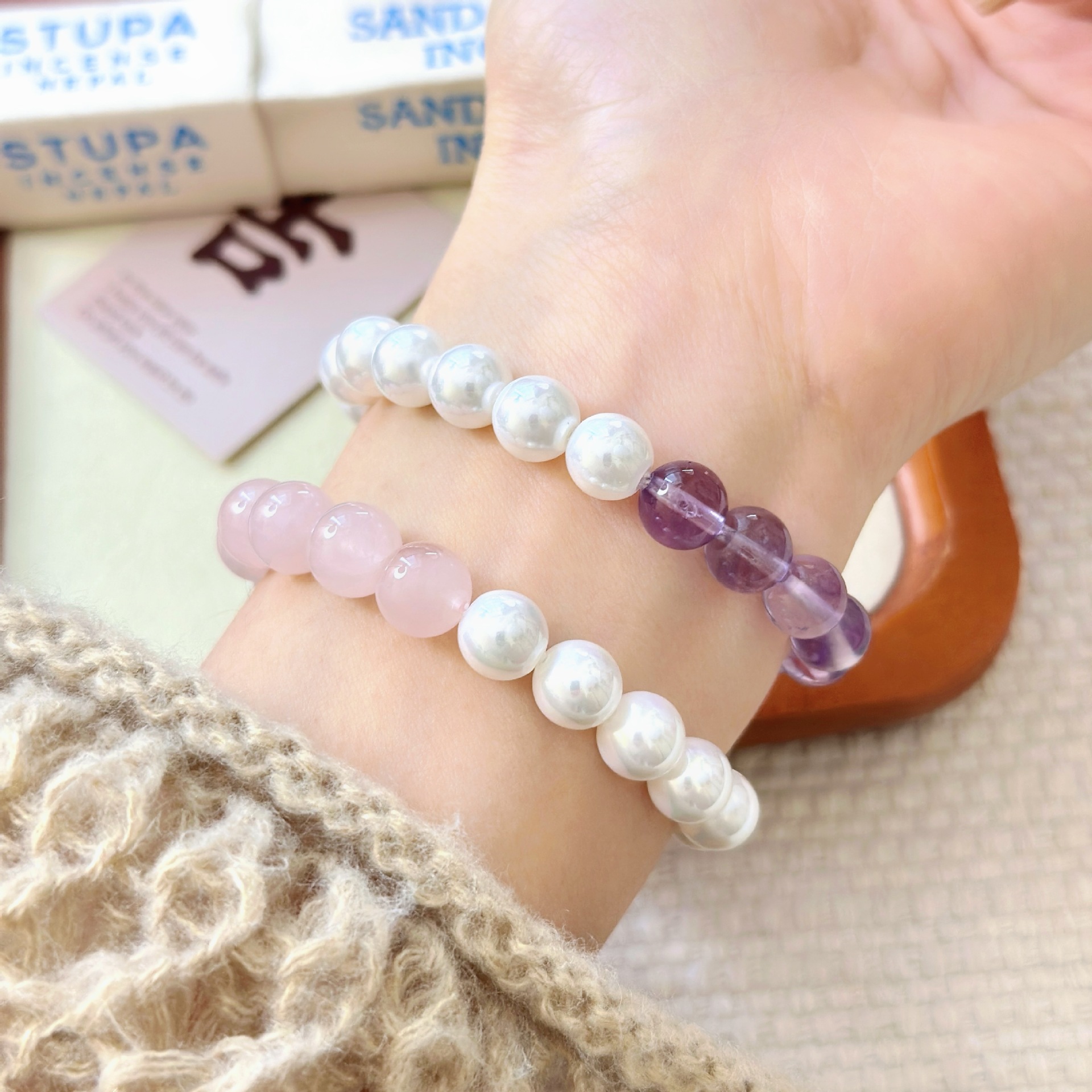 Natural Soft Pink Quartz Crystal Bracelet with Single Strand Pearl for Women