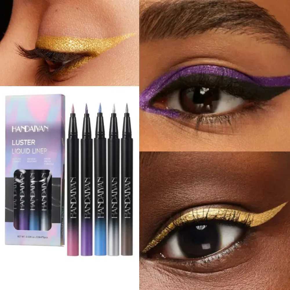 Metallic Gold Purple Liquid Eyeliner Pen Set High Gloss Highlighting Waterproof Quick Dry UltraFine Pearlescent Black Eye LineL251024