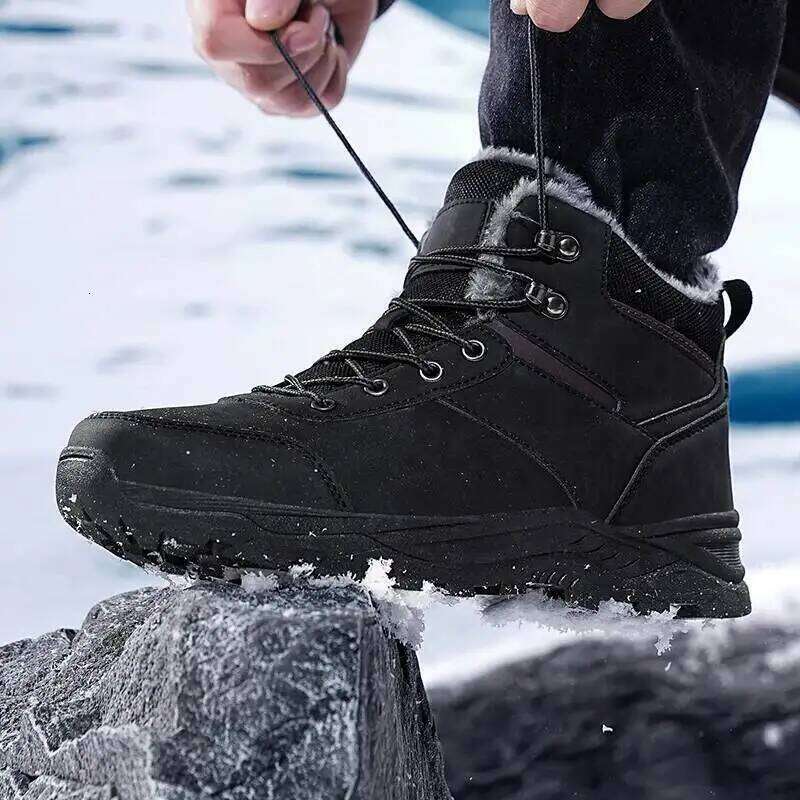 Men's Snow For Men Casual Winter Shoes Platform Non-Slip Warm Fur Ankle Plush Combat Outdoor Hiking Motorcycle Boots