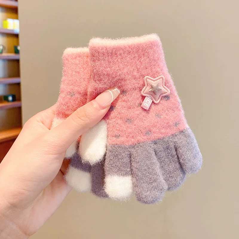 Cute Star Baby Knitted Gloves Autumn Winter Toddler Kids Full Finger Gloves Windproof Warm Girls Boys Mittens Y251024