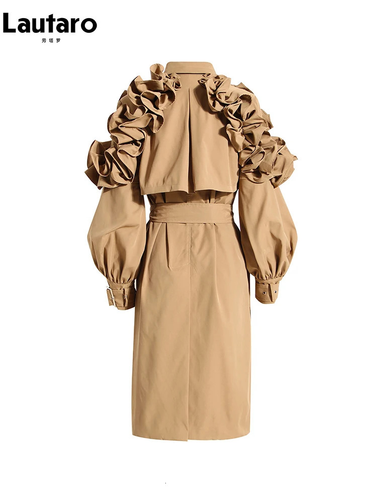 Lautaro Spring Autumn Long Black Khaki Trench Coat for Women Belt Elegant Chic Stylish y ner Clothes Runway Fashion 251021