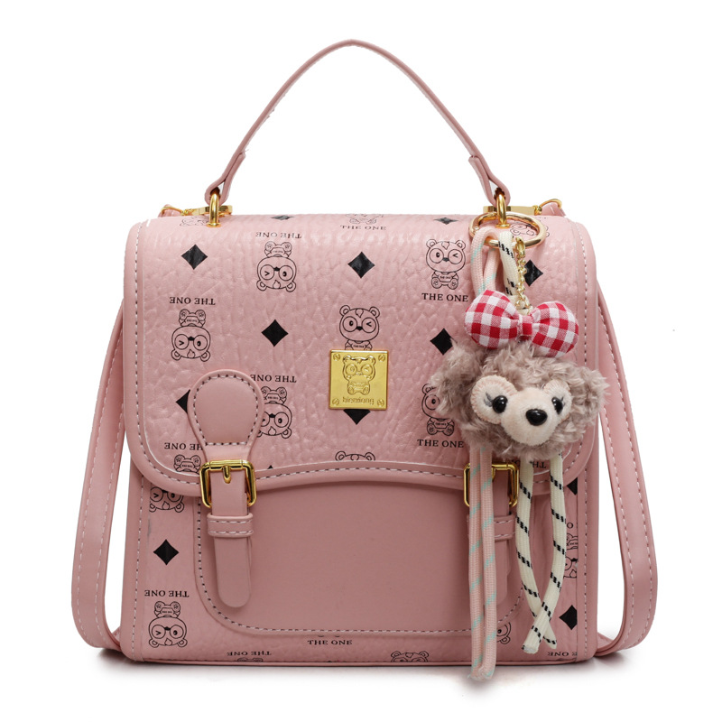 Designer bag trendy contrasting printed small square bag casual and versatile commuting backpack for women pink brown white