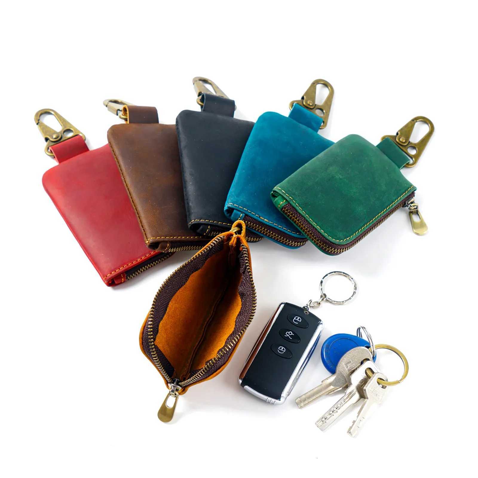 Genuine Leather Zipper Case for Coin Purse Key Organizer Card Holder Slim Mini Wallet with Keychain for Women Men Z251023