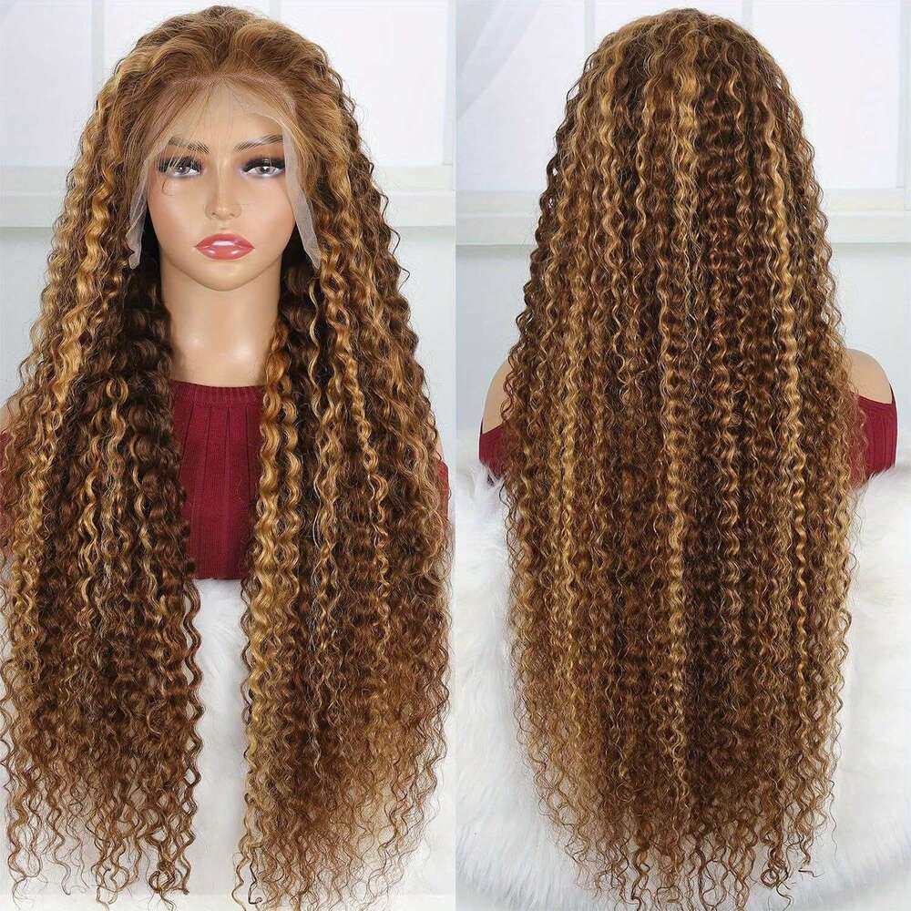 Honey Blonde Deep 100% 13x4 Frontal 4/27 Highlight Front Kinky Curly For Black Women Hd Transparent Lace Wig Human Pre Plucked With Baby Hair