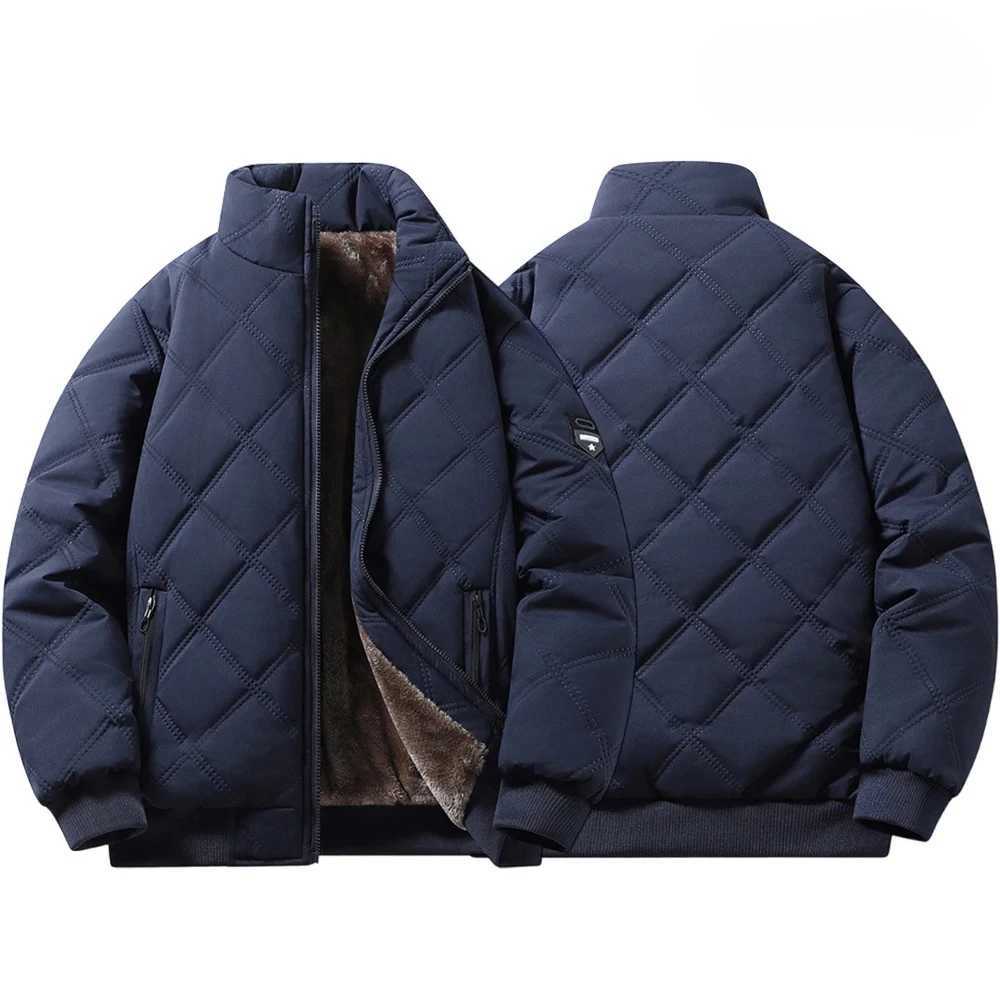 New Windproof Thermal Diamond Quilted Cotton Jacket Men Winter Mens FleeceLined Thickened Cuff Design StandUp Collar Jackets Z251024