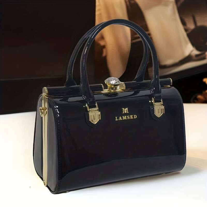 2025 New Style Pillow Women's Bag, Fashionable Hand Carry, Shoulder And Handbag, Rhinestone Clip, Glossy Leather Bag