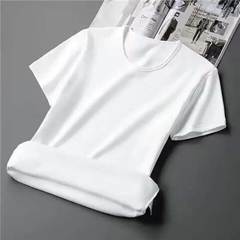 Men Thermal Underwear Tops Fleece Thickened Short Sleeve Slim Round Neck Bottom Shirt Velvet Comfortable Warm Solid Pullover 251018