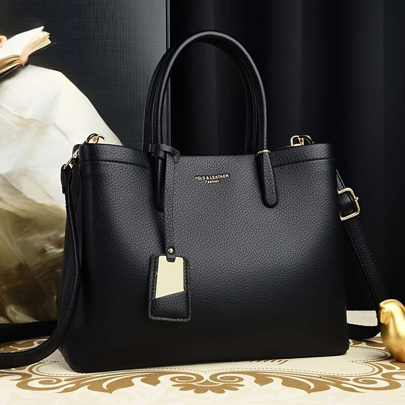 Elegant Black For Wo, Adjustable Strap, Zipper Closure, Polyester Lined, Solid Color, Edge Paint Detail, Versatile Shoulder Handbag