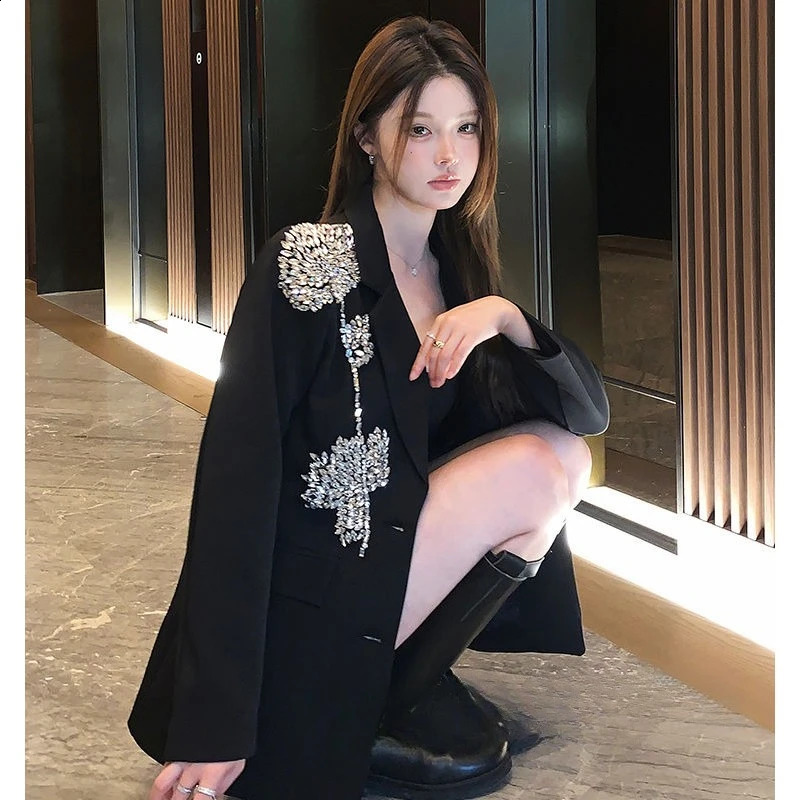 Light Black Nail Diamond Flower Loose Blazer Celebrity Sequined Foreign Style Ol Party Suit Temperament Commuting Blazers 251023