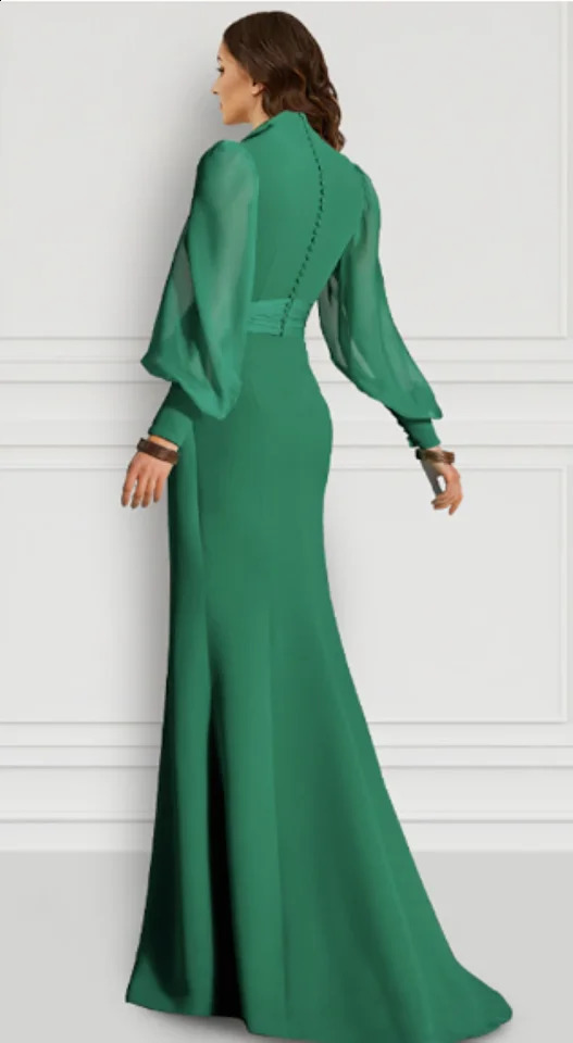 Othray Mermaid Evening Gown Elegant Dress Brush Train Long Sleeve V Neck Fall Wedding Guest Chiffon with Slit Strappy 251023