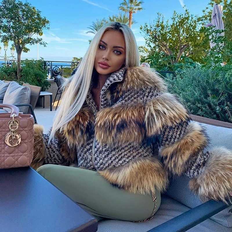 QUEENTINA Real Raccoon Fur Coat Winter New Outwears Womens Fashion luxury JaCKet CloTHing Natural Raccoon 2024 H251024
