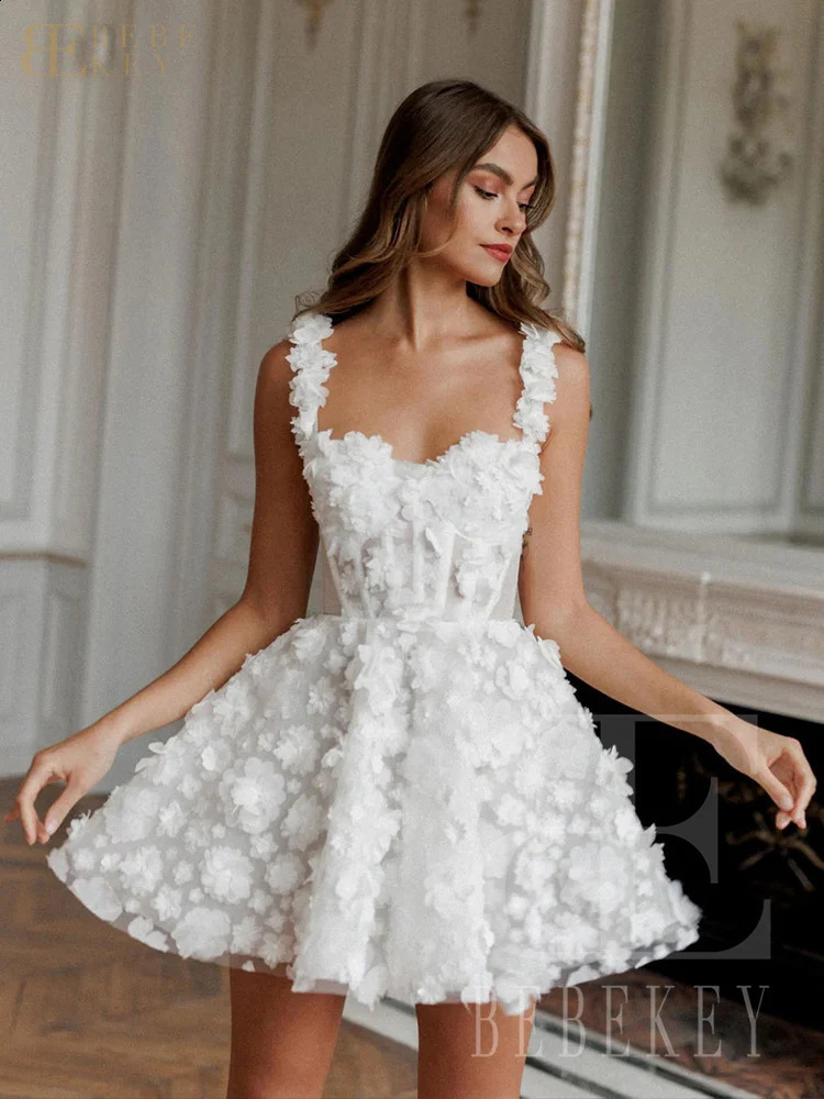 BEBEKEY Customized 3D Flower Mini Prom Dresses Short Spaghetti Straps Aline Lace Evening Party Dress Formal Party Gown Robe 251023