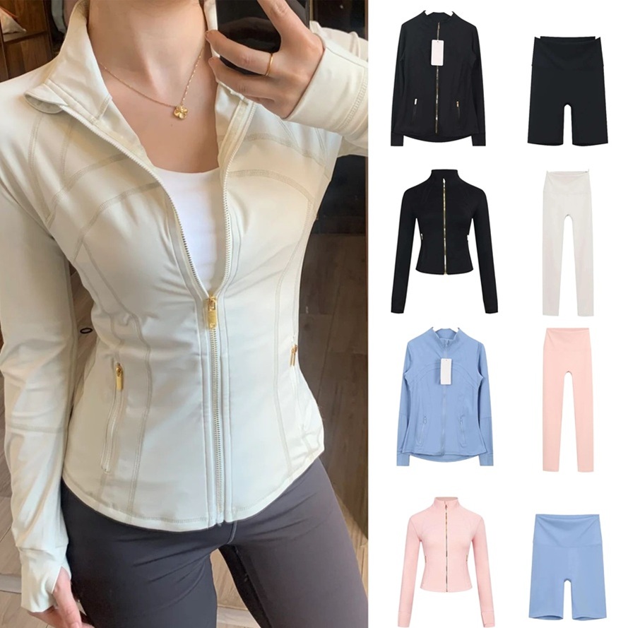 Women Yoga 2 piece set long clothes sleeves Jacket Outfit Solid Color Nude Sports Shaping Waist Fitness Jogging Sportswear For Lady Define Leggings jacket hoodie a1