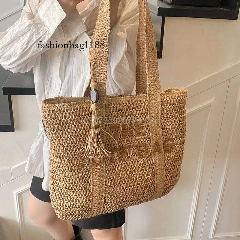 Summer Fashion Women's Large Capacity Shoulder Straw Woven Letter Embroidery Handbag Casual Female Tote Bag Beach Bags