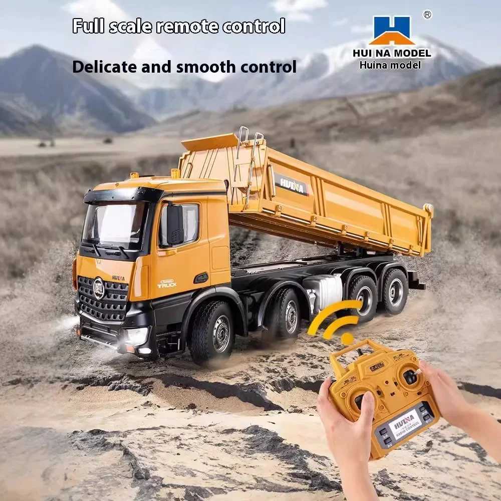 Huina Large 50Cm Rc Dump Truck 1536 12Ch 114 Alloy Remote Control Engineering 8Wheel HeavyDuty Dump Truck Cargo Model Boy Gift W251114