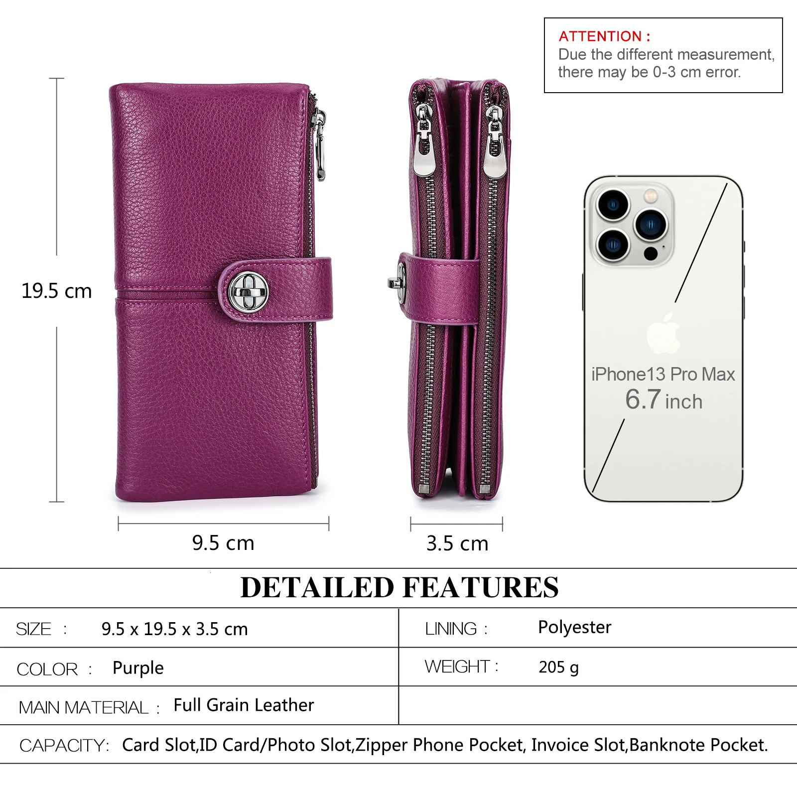 CONTACTS Genuine Leather Long Wallets for Women Full Grain AirTag Purse Card Holder Money Clip Coin Clutch Wallet 251014