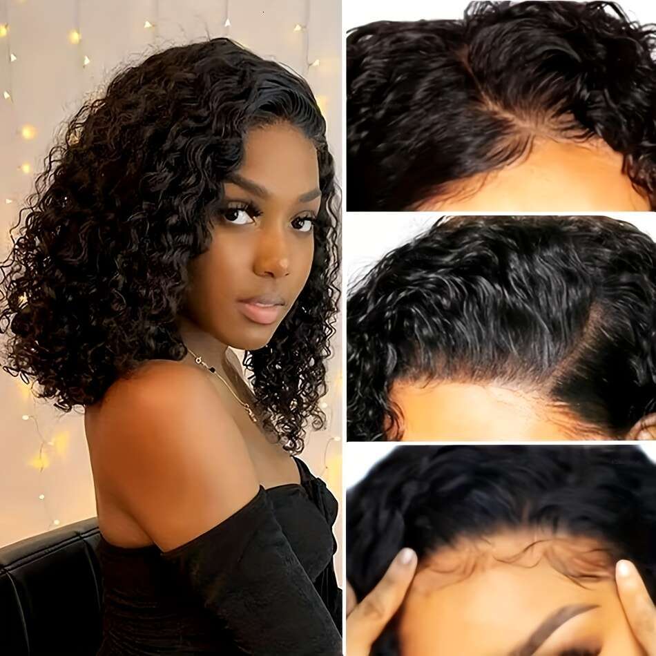 4X4 Lace Front 200 Density HD Transparent Frontal for Women Curly Wave Glueless Wigs Human Pre Plucked with Baby Hair Natural Black