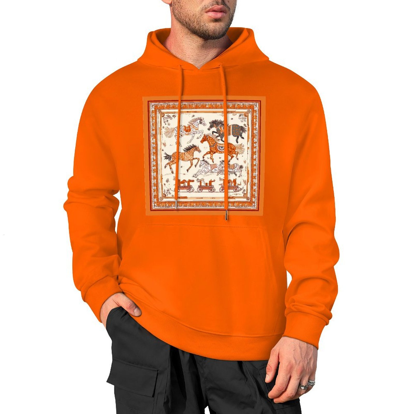 H Designer Fall Winter Hoodie Luxury Horse Print Design Unisex Long Sleeve Streetwear Hip Hop Oversized Fit Hoodie Men's Fashion Apparel H42