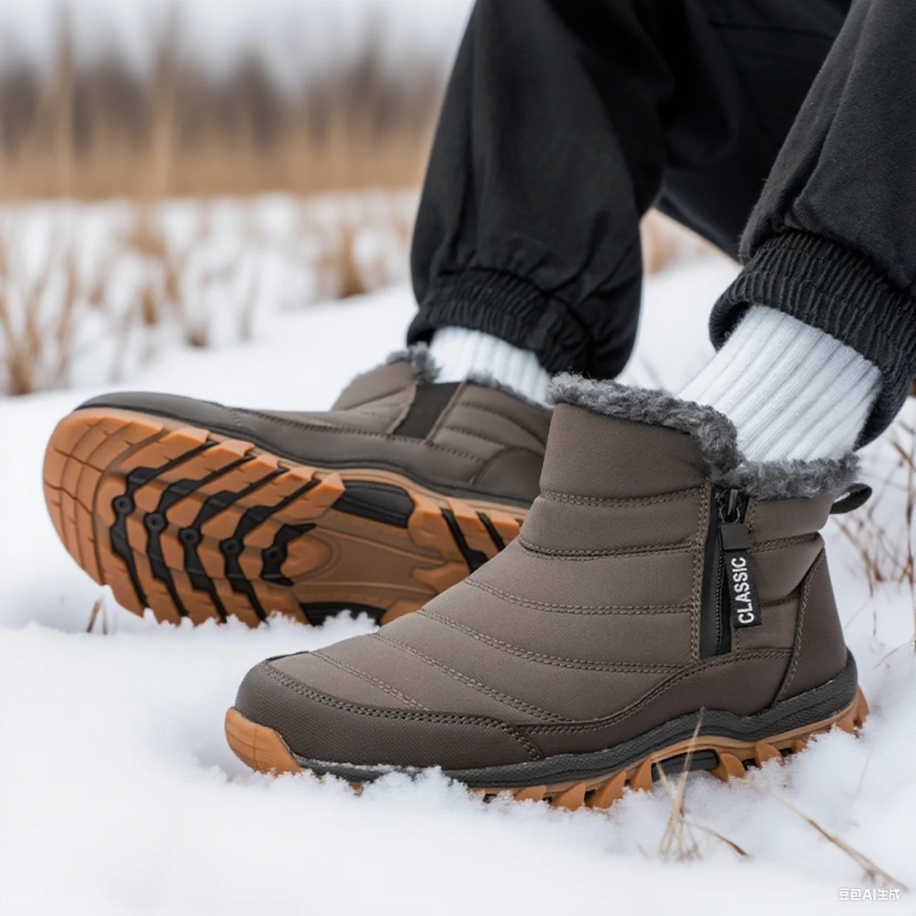 Men Winter Snow Boots Waterproof Warm Ankle Boots Outdoor Fur Hiking Boots Work Shoes Casual Shoes Booties Men Zipper251020