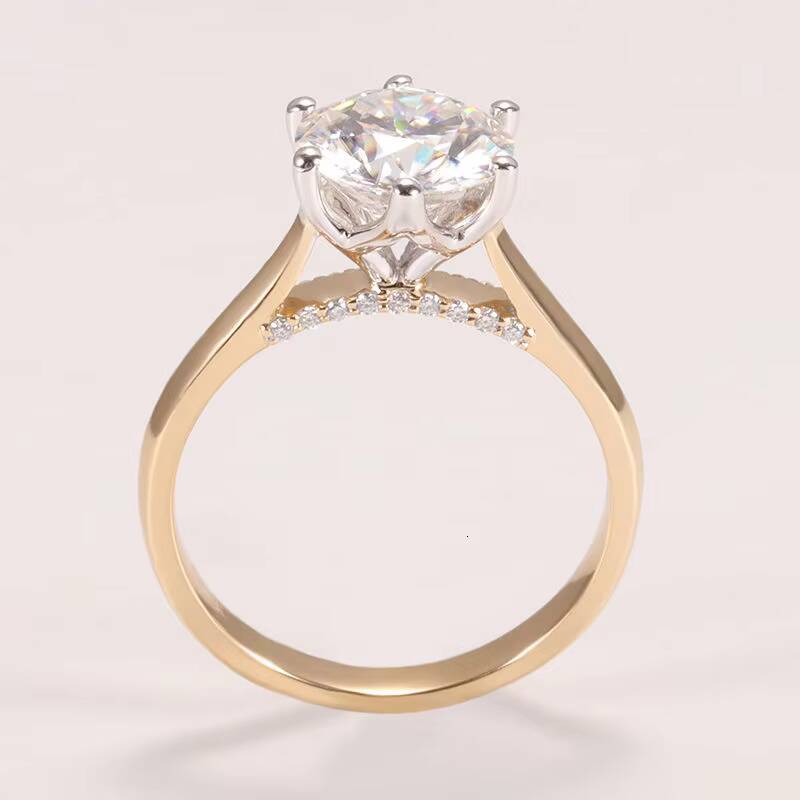 Factory Customized Diamond Ring 10k 14k 18k Mix Yellowwhite Gold Round Shape 8mm 2carat GRA Moissanite Wedding Ring
