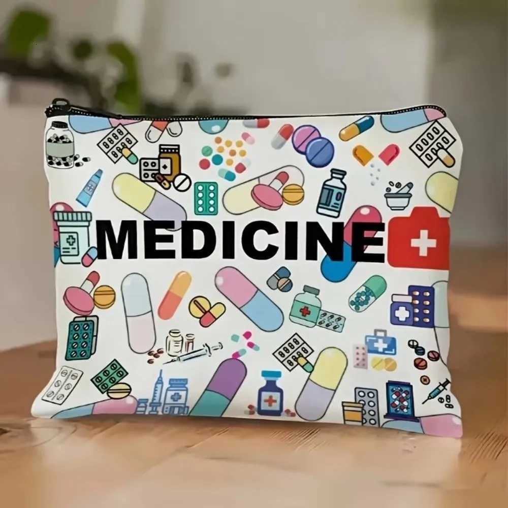 MedicineThemed Makeup Bag Zippered Foldable Cosmetic Travel Bag Storage Bag Makeup Organizer Gift for Healthcare ProfessionalsT251024