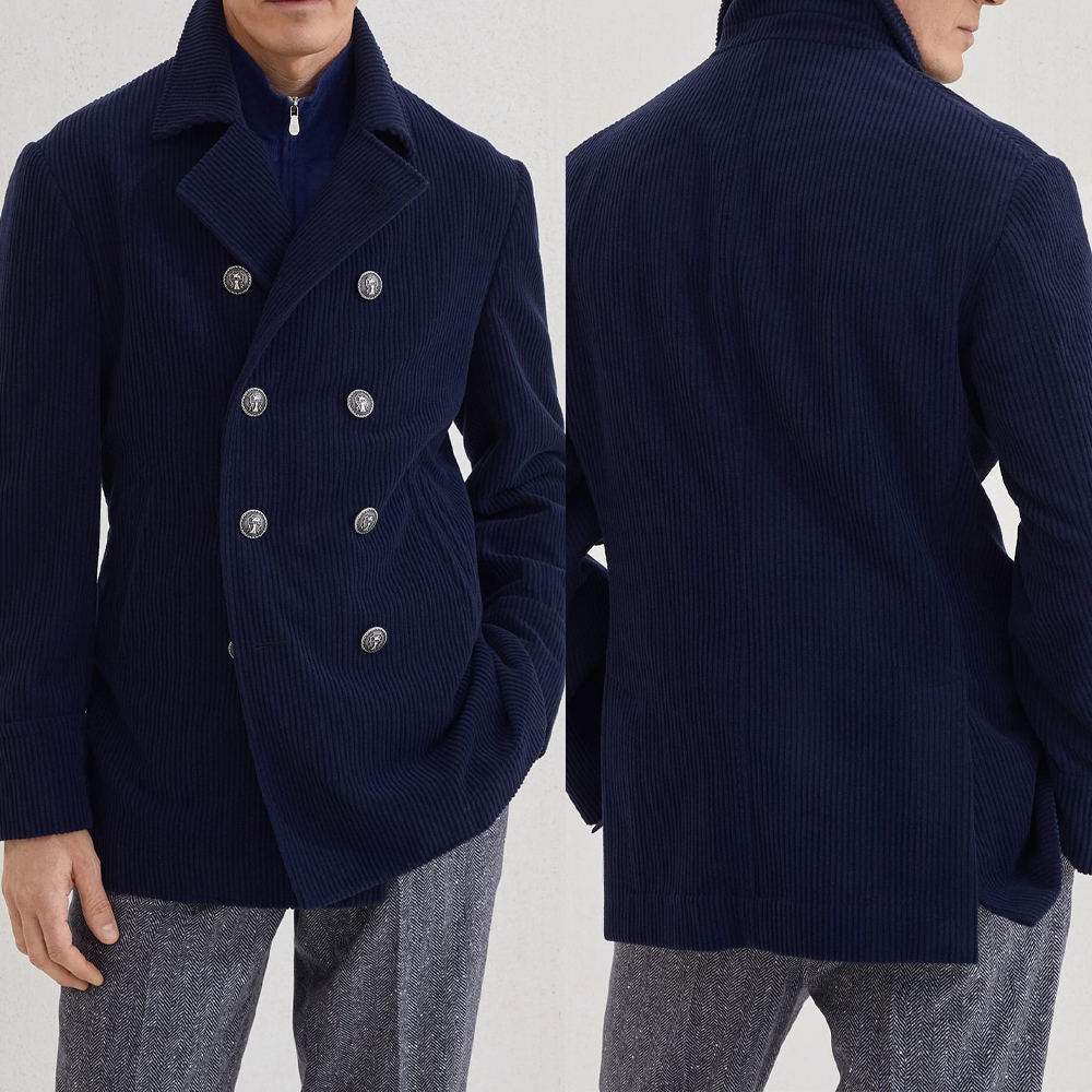 Casual Dark Navy Men Jacket Clothes Notched Lapel Double Breasted Male Fashion Business Party Show Wear One Piece
