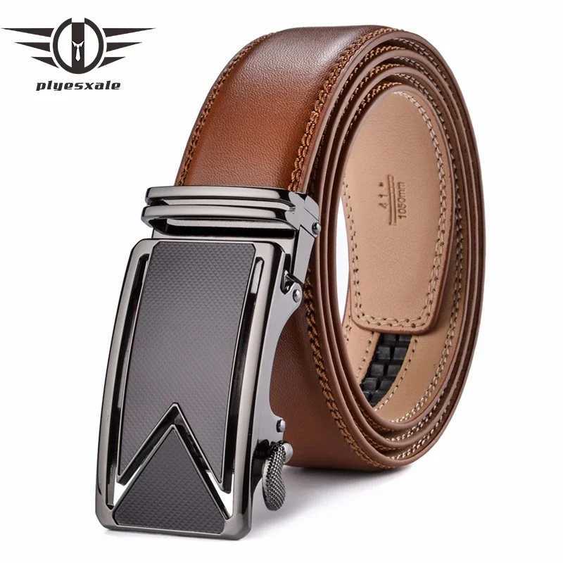 Plyesxale Men Belt 2024 Cowhide Genuine Leather Belts For Men Luxury Automatic Buckle Belts Brown Black Cinturones Hombre B55 W251024