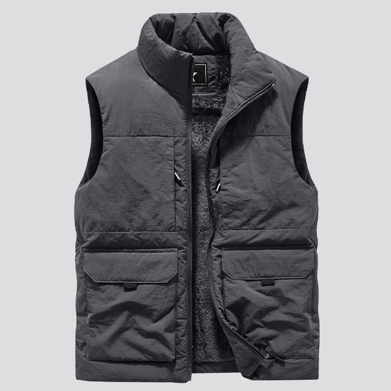 Men's Jackets Sleeveless Coat Multi-Pocket Clothing Winter Vest Fashion Large Size 6XL Male Warm Waistcoat Fleece Men