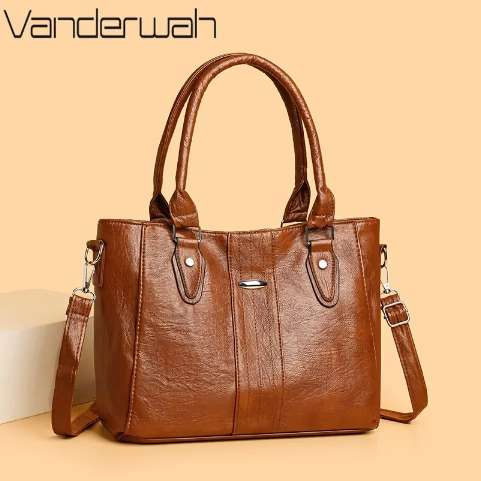 Soft Leather Handbag For Women Vintage Shoulder Tote Bag er Ladies Large Capacity Purse Commute Bags Sac A Main 251023