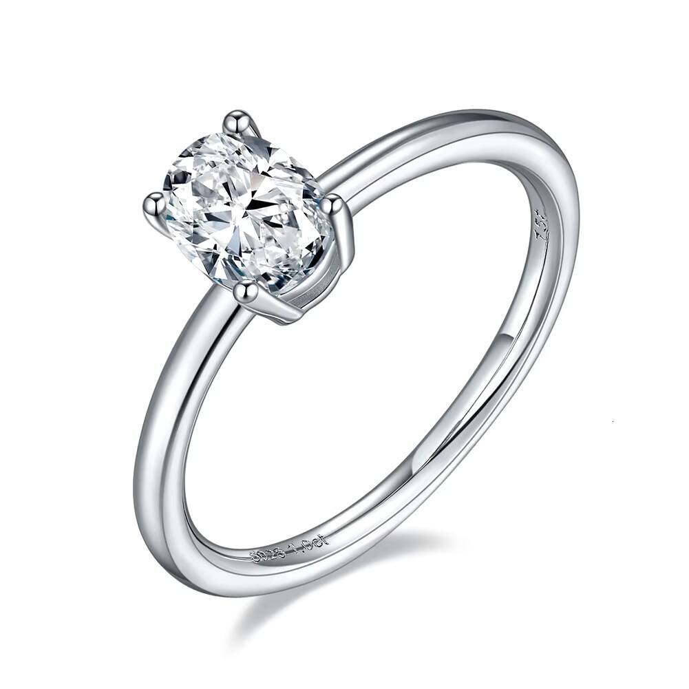 RINNTIN SMR54 Solid 925 Sterling Silver Center 1ct 5X7mm Oval Cut Moissanite Diamond Engagement Ring for Wedding
