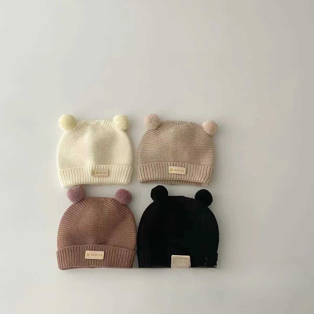 Double Pompom Baby Hat Winter Warm Knitted Beanie Cap For Newborn Solid Color Cute Cartoon Infant Boy Girl Woolen HatsL251024