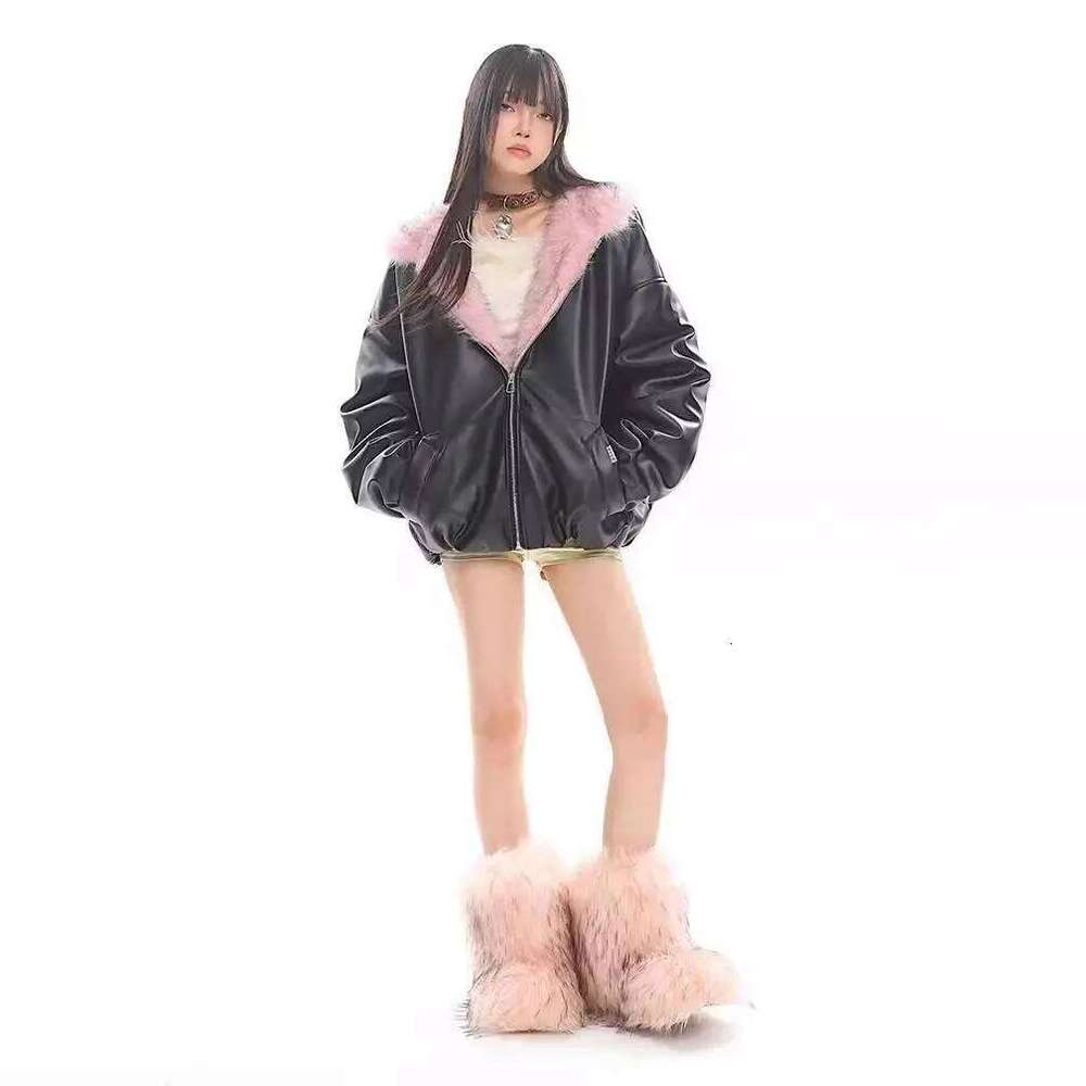 Korea Fuax Fur Hooded Parkas Y2k Coats Vintage Thicken Loose Casual Chaqueta Tops Fashion Snow Wear Women Jackets Abrigos 2025 Womens Coat