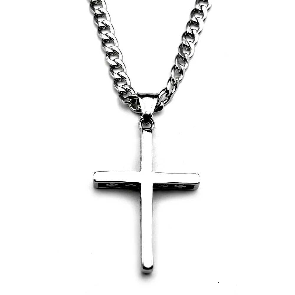 HNSP 316L Stainl Steel 3D Cross Pendant Chain Necklace For Men Religious Jewelry AccoriesXJ251024