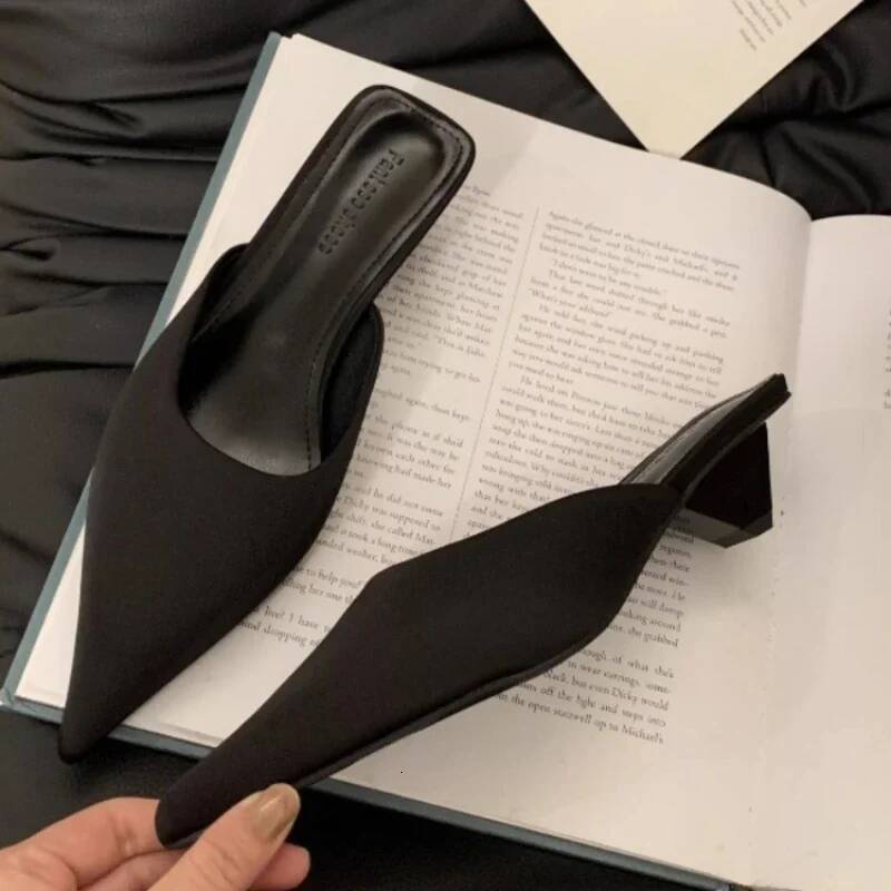 2024 Spring Pointed Toe Women Mules Slipper Fashion Candy Color Ladies Elegant Dress Sandal Square Low Heel Slip on Slides Shoes ddmypanda