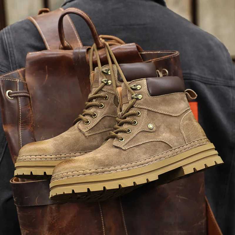 Vintage Leather Mens Snow Boots Fashion Man Ankle Boots Lace Up High Top Shoes Outdoor Motorcycle Boots Top Quality Walk Shoes W251024