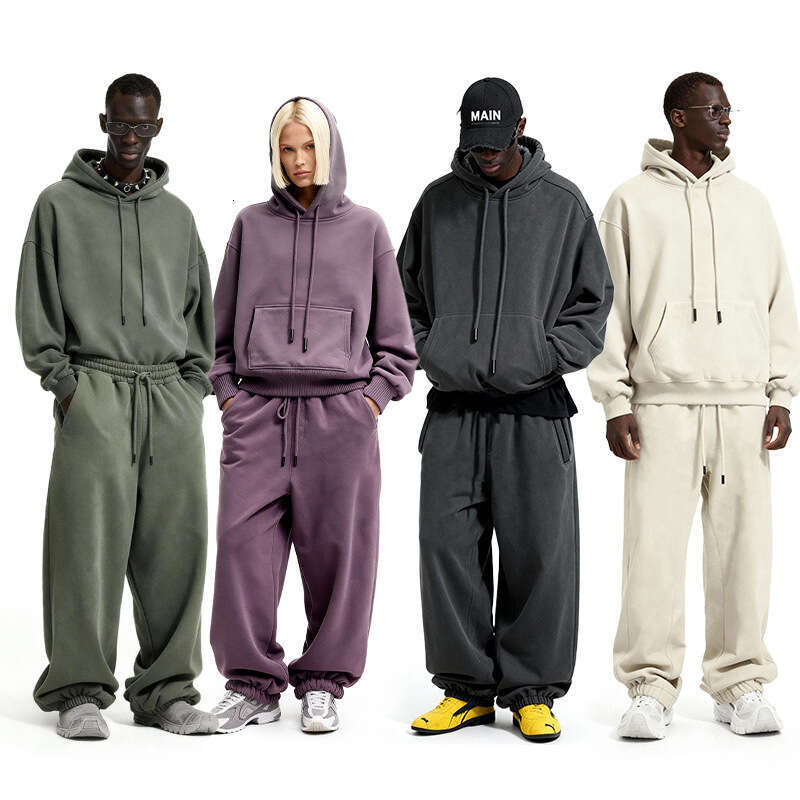 Men's Clothing|American Style Hooded Set 25 Winter New Lined Thickened 10 Colors Fleece Sweatshirt Sweatpants Unisex
