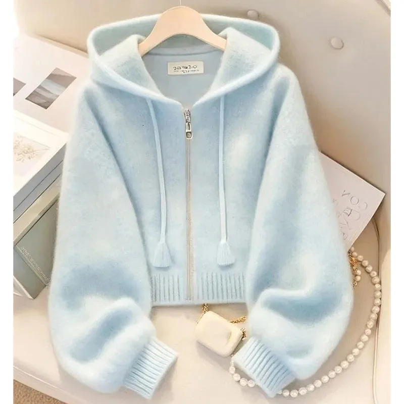 Lazy Wind Feminine Long Sleeves Knitting Spring Autumn Women Leisure Hooded Sweater Highgrade Ladies Fashion Zipper Knitted 251013