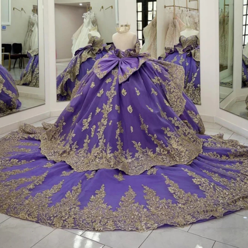 Lilac Purple Quinceanera Dresses 2025 Strapless Poncho Sequin Applique Boning Corset Lace vestido de 15 anos sweet 16 dress