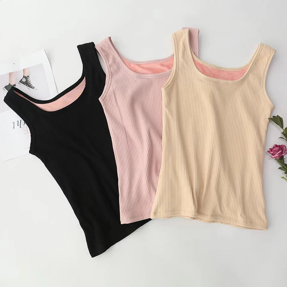 Women Plus Size Fleece Lined Tank Top Winter Thermal Underwear Thick Camisole Warm Velvet Vest Bottoming Top 251023