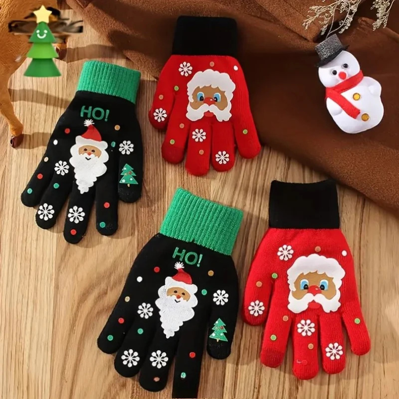 Cozy Thermal Touchscreen Christmas Knit Gloves for Adults and Children Five Finger Winter Gloves Warm Outdoor Gift Accessory 251021