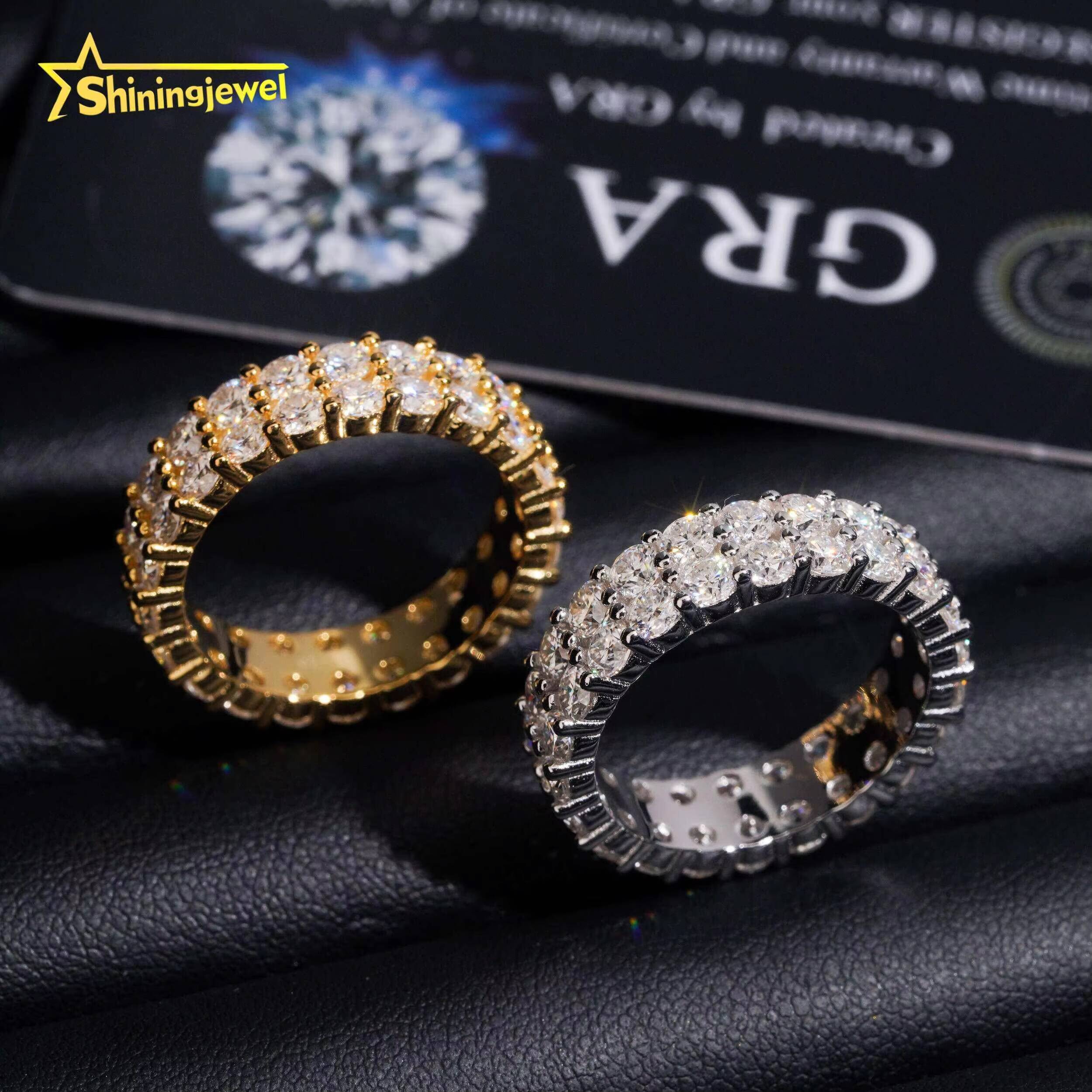 Full Eternity Ring Moissanite 3mm 2 Row Engagement Ring for Men Pass Diamond Fine Jewelry 925 Silver Band Ring