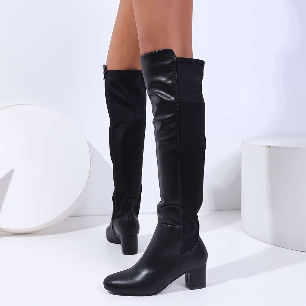 Women's Sexy Chunky Heel Ankle Boots With Side Zipper - Glossy Black Faux Cover Round Toe, All-Season Versatile Booties For Dresses & Casual Outf