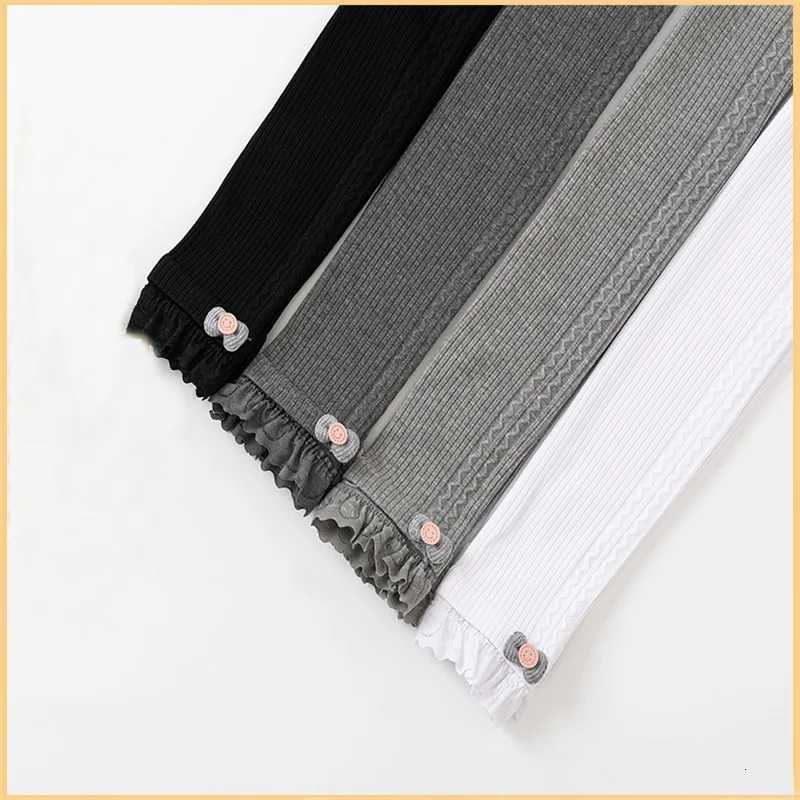 Childrens Girls Knitted Leggings Spring Autumn High Waist Pantyhose Cotton Soft Kids Ninth Pants With Lace Princess Tights NewT251024