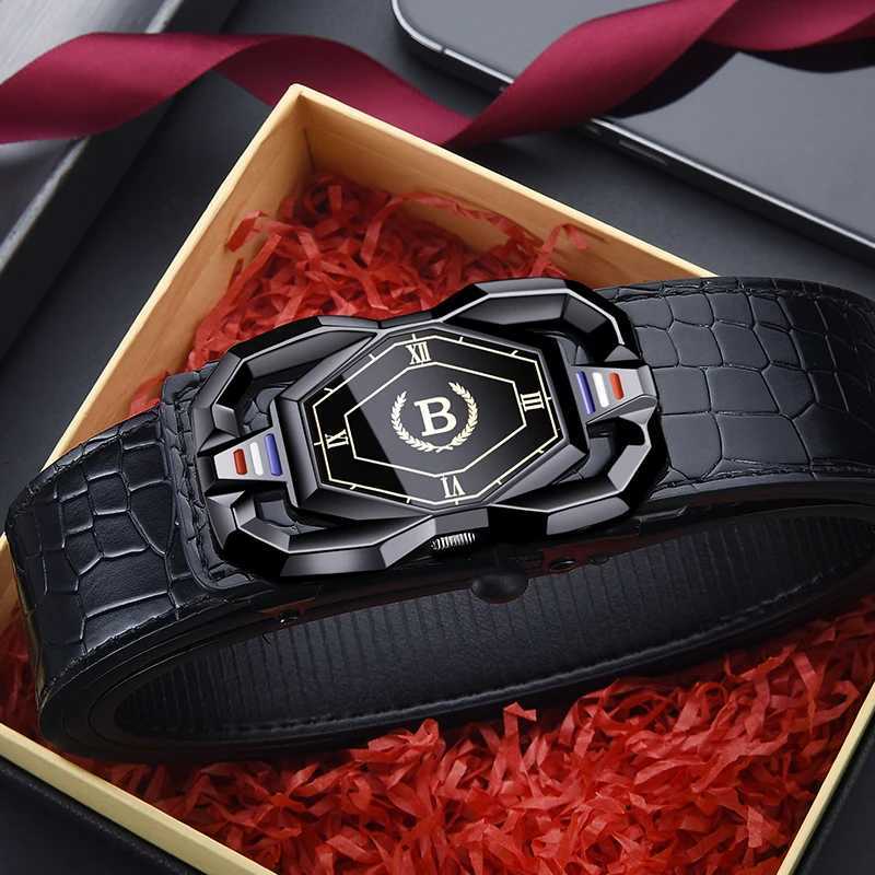 New Mens Crocodile Pattern Automatic Buckle Belt Fashionable Mens Casual Shorts Business Belt Trendy Youth Belt W251024